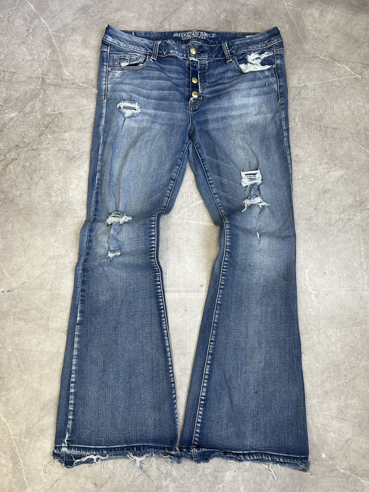 Tornado Mart Y2K Flared Denim Jeans Distressed tornado mart style hype Size US 35 - 1 Thumbnail