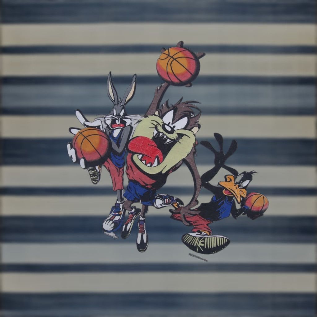Vintage VINTAGE Looney Tunes Basketball T-Shirt Mens XL Gray 1995 Front/Back Graphic Shirt Size US XL / EU 56 / 4 - 1 Thumbnail