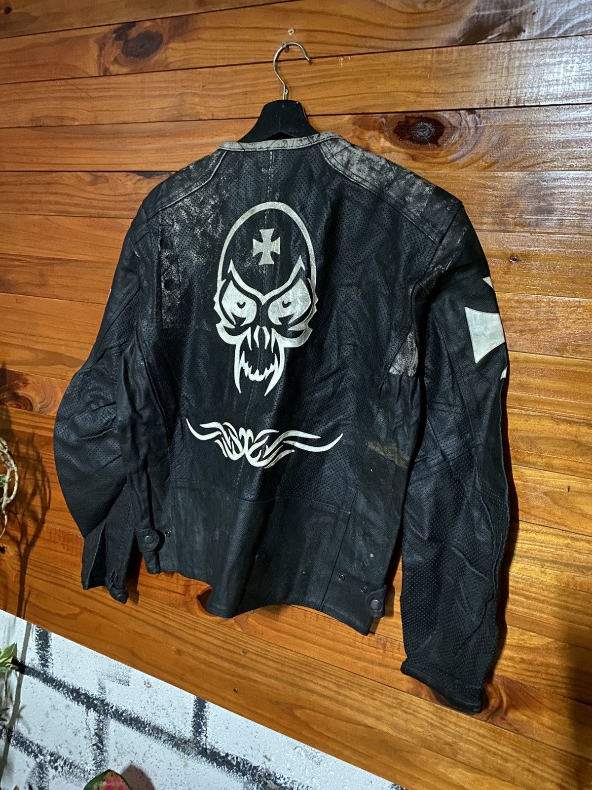 Japanese Brand SRAI Moto Black Leather Skull Jacket – Gothic Cross Tribal Size US L / EU 52-54 / 3 - 10 Thumbnail