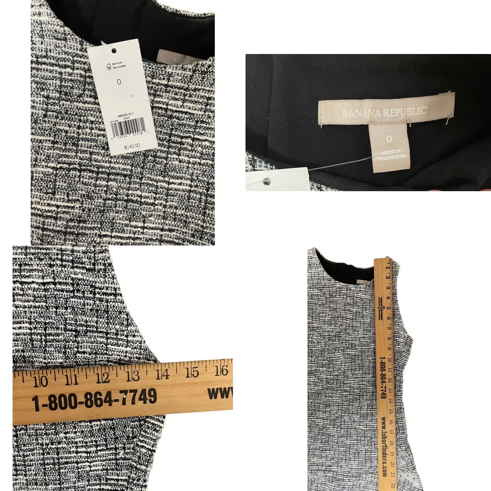 Banana Republic VINTAGE? Banana Republic Women’s Gray & White Knitted Dress Sleeveless NWT Sz 0 Size XS / US 0-2 / IT 36-38 - 8 Thumbnail