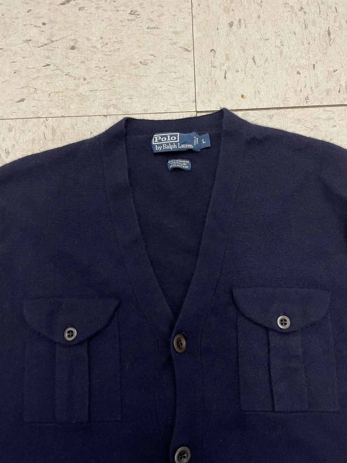 Polo Ralph Lauren Cashmere Blend Cardigan Sweat Jacket Patch Pockets Size US L / EU 52-54 / 3 - 2 Thumbnail