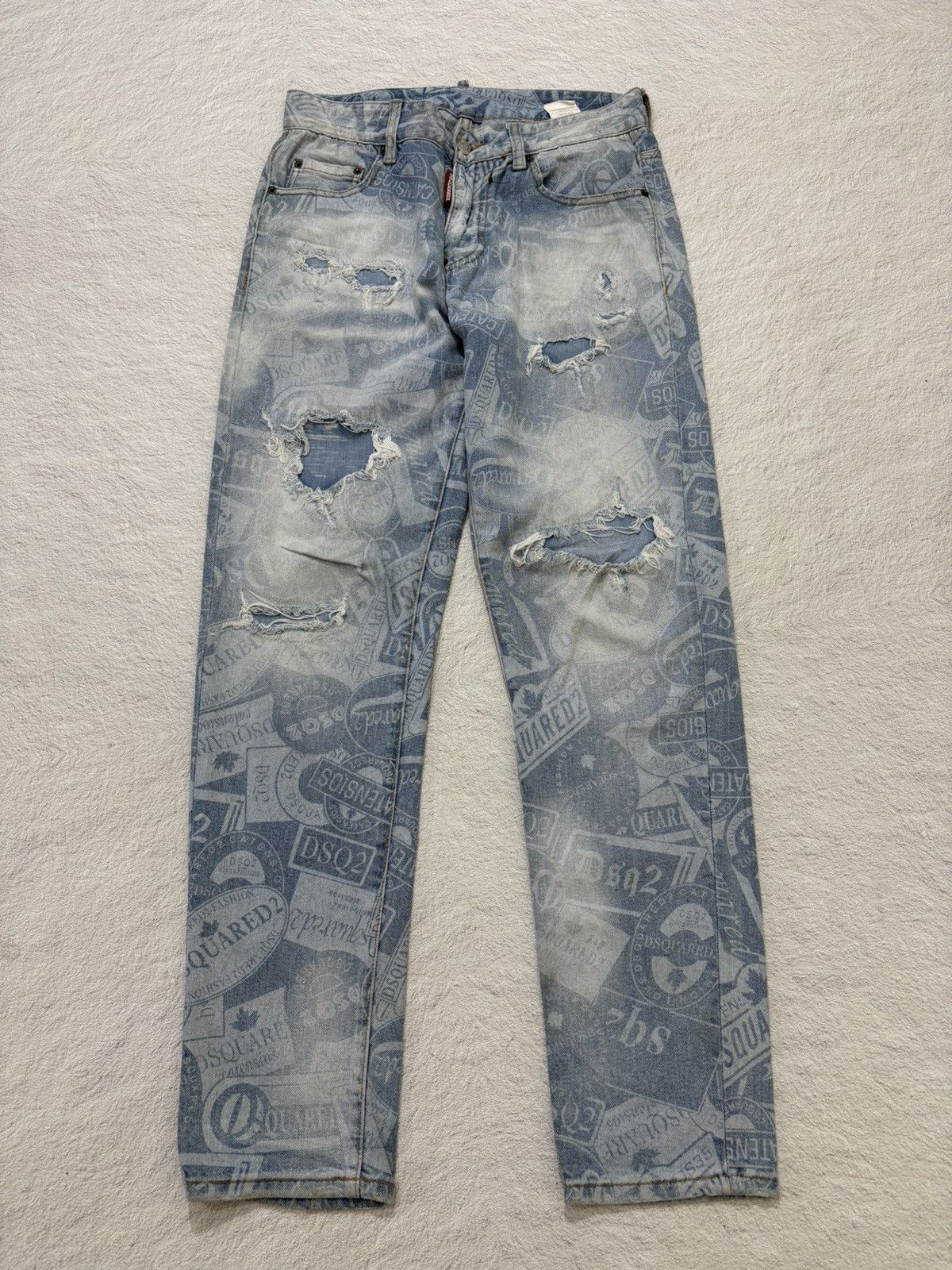 2000s Dsquared distressed fullprint denim pants y2k style