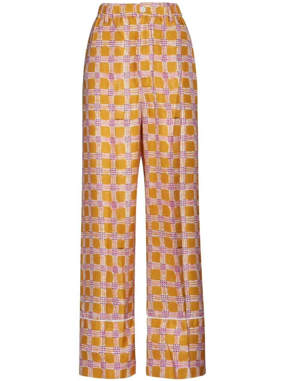 Marni o1w1db10824 Check Fields Silk Trousers in Multicolor Size 34" / US 12 / IT 48 - 1 Thumbnail