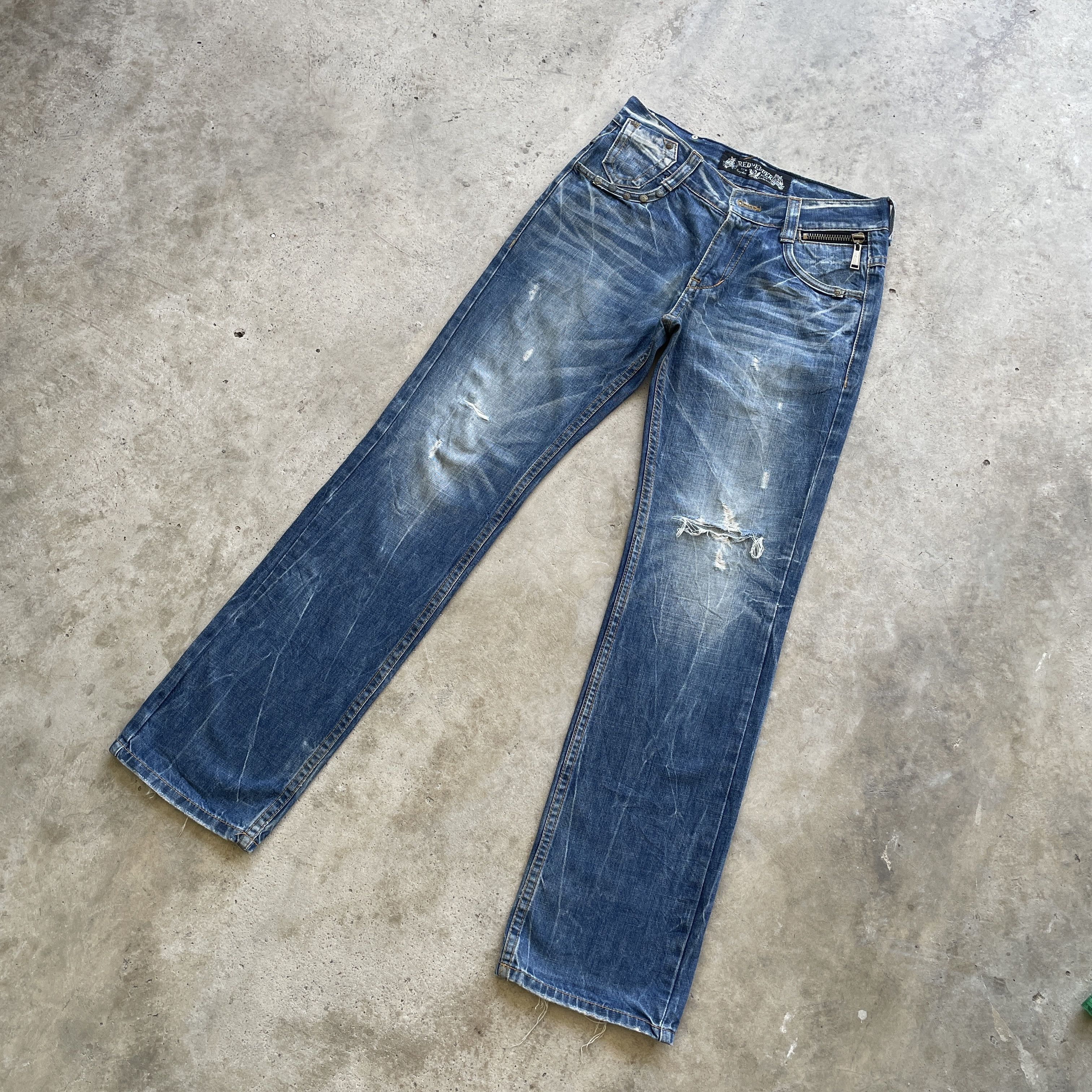 Japanese Brand W32 VINTAGE JAPAN DISTRESSED JEANS SKULLS FADED DENIM PANTS Size US 32 / EU 48 - 3 Thumbnail