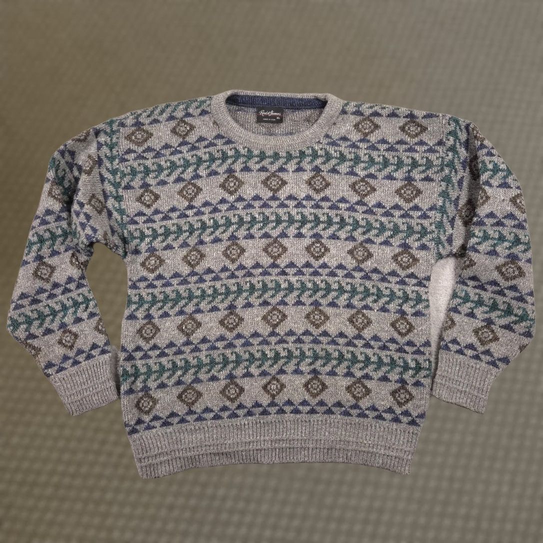 Vintage Reed St. James Sweater Mens XL Gray Geometric Knit Crewneck Pullover Made In USA Size US XL / EU 56 / 4 - 1 Thumbnail