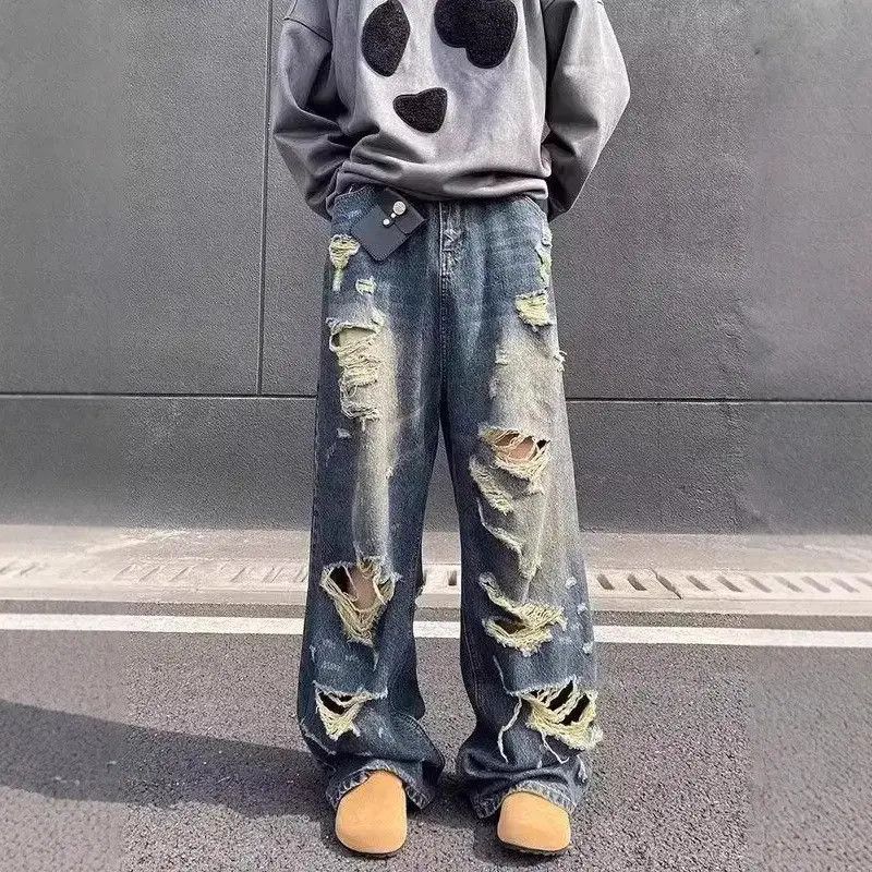 Japanese Brand Retro washed straight leg ripped jeans Size US 32 / EU 48 - 1 Thumbnail
