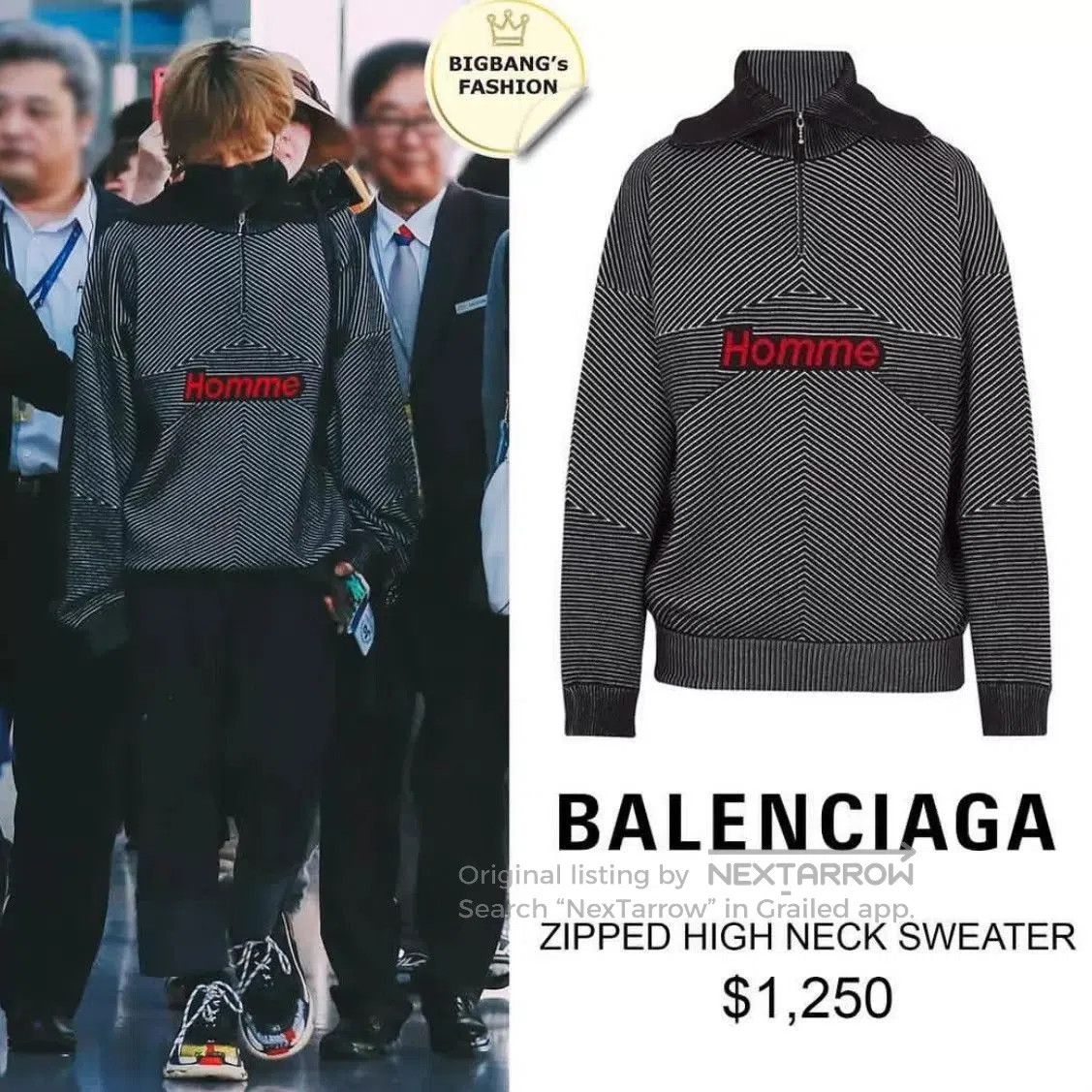 Balenciaga Striped 'Homme' Graphic Hooded Sweatshirt. Size US XS / EU 42 / 0 - 7 Thumbnail