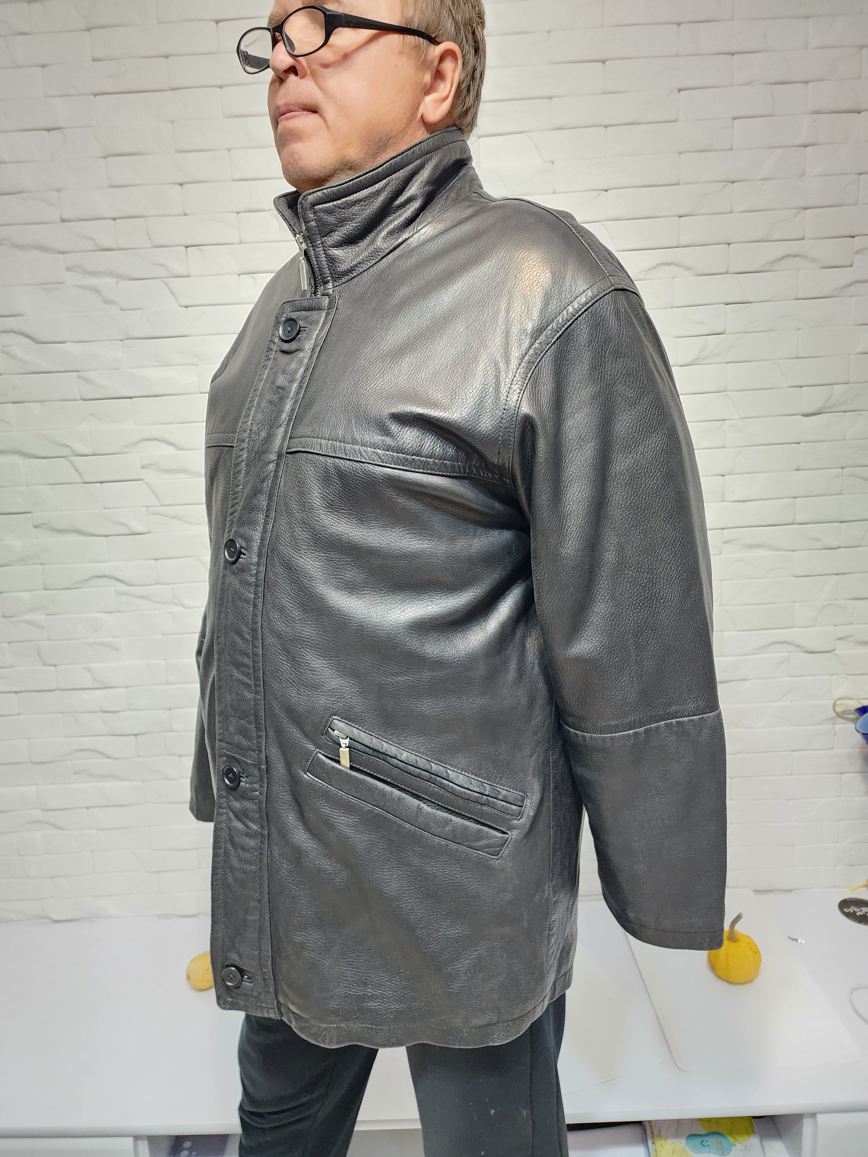 Genuine Leather Men's Black Genuine Leather Jacket: Zip Up, Pockets Size US XL / EU 56 / 4 - 2 Thumbnail