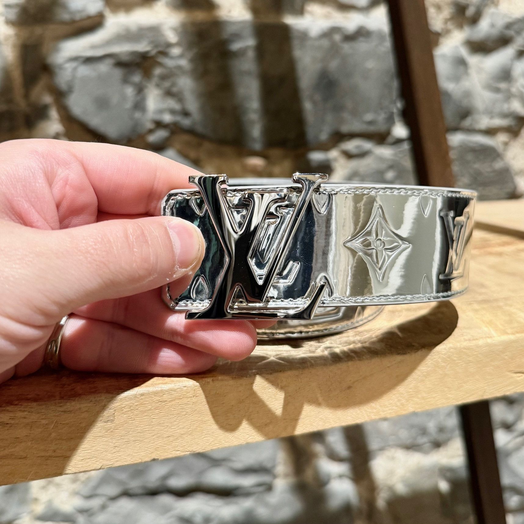 Louis Vuitton 2021 Silver Monogram Mirror LV Initial Belt