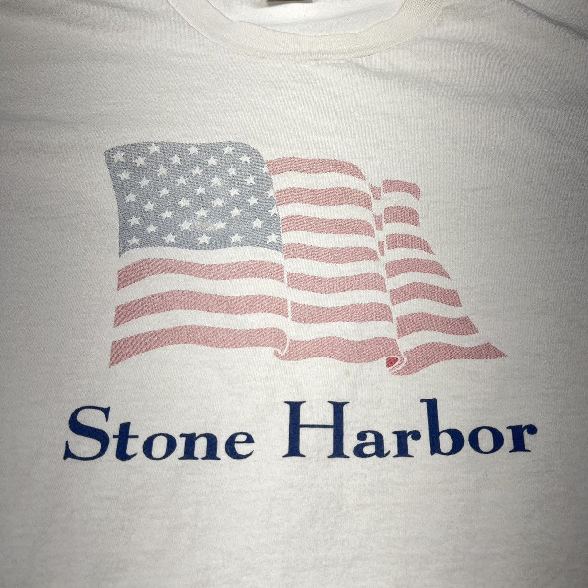 Delta × Vintage VTG Stone Harbor Tee Shirt White American Flag New Jersey Size US XL / EU 56 / 4 - 2 Thumbnail