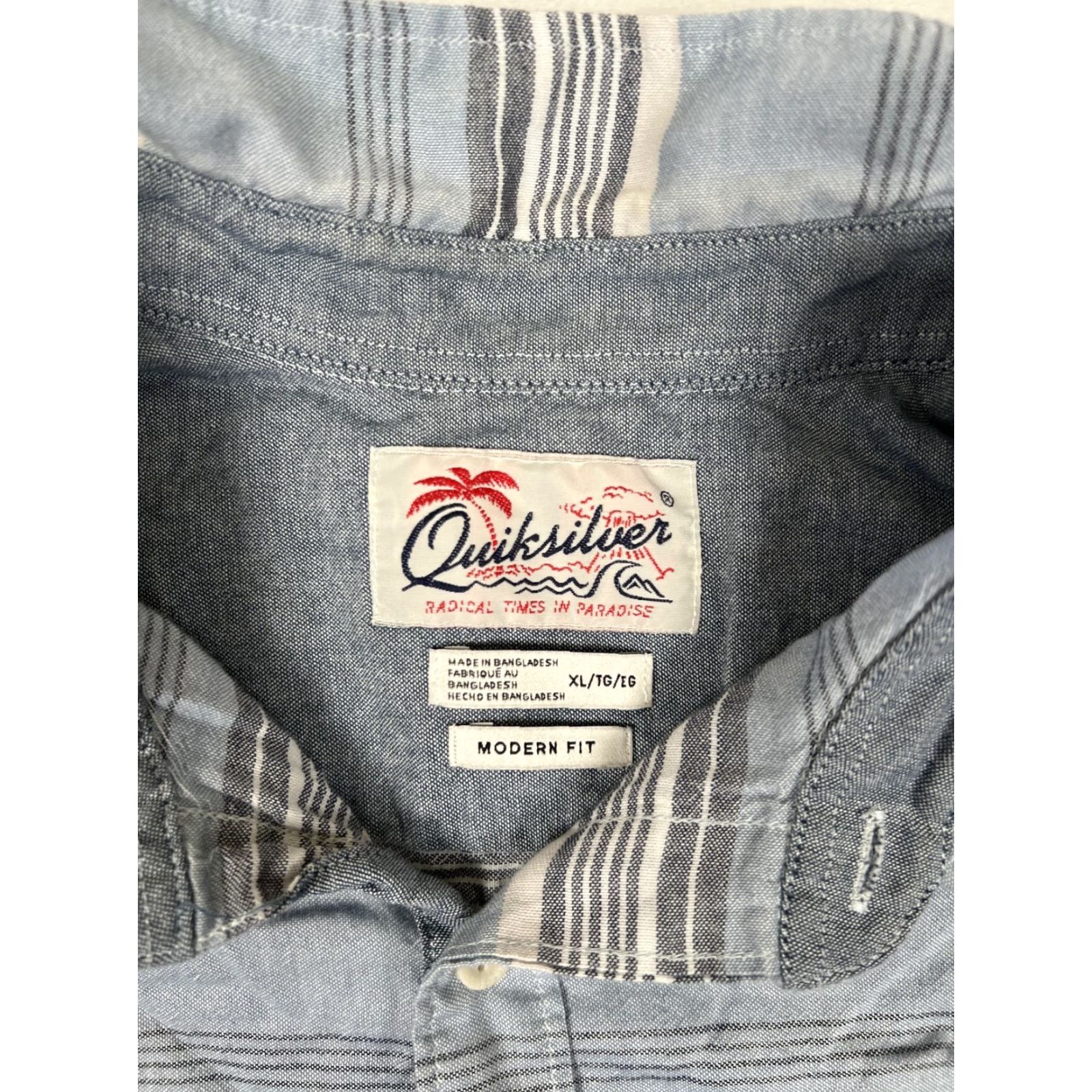 Quiksilver Vtg Quiksilver Shirt Mens XL Blue Striped Modern Fit Short Sleeve Button Front Size US XL / EU 56 / 4 - 2 Thumbnail