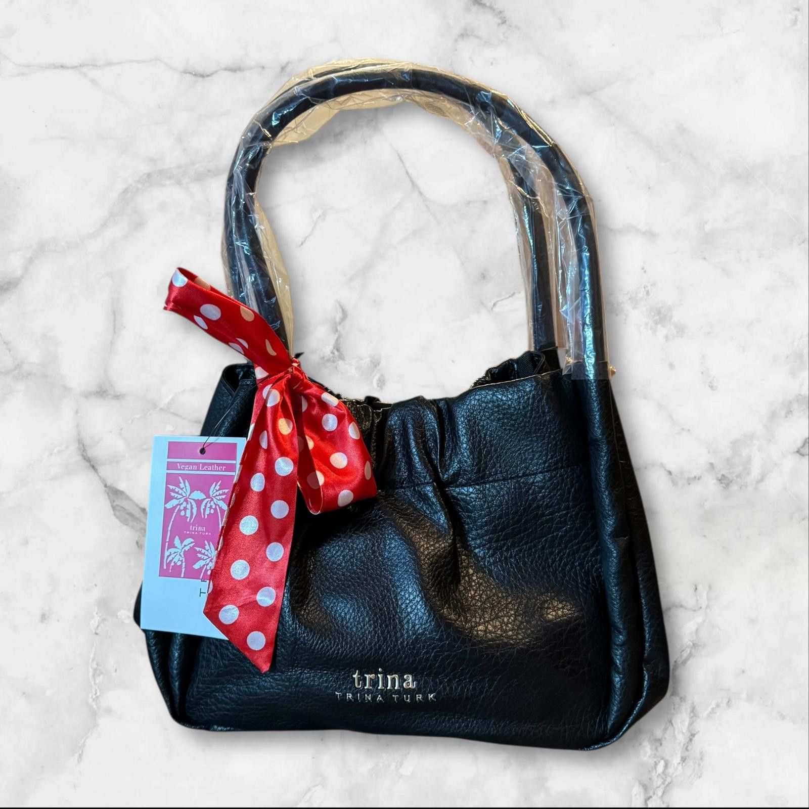 Other Trina Turk Black Leather Handbag with Red Polka Dot Bow Size ONE SIZE - 1 Thumbnail
