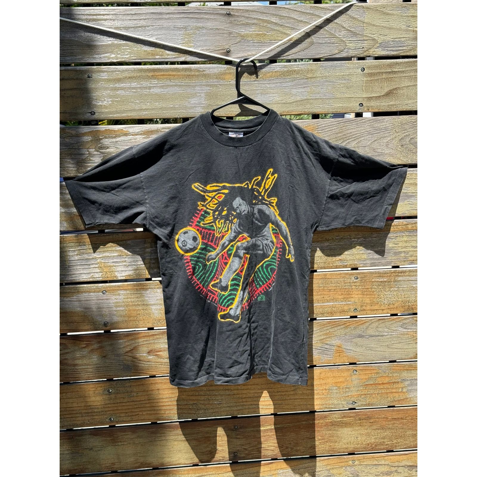 image of Vintage 1996 Bob Marley Soccer Shirt Black Xl, Men's