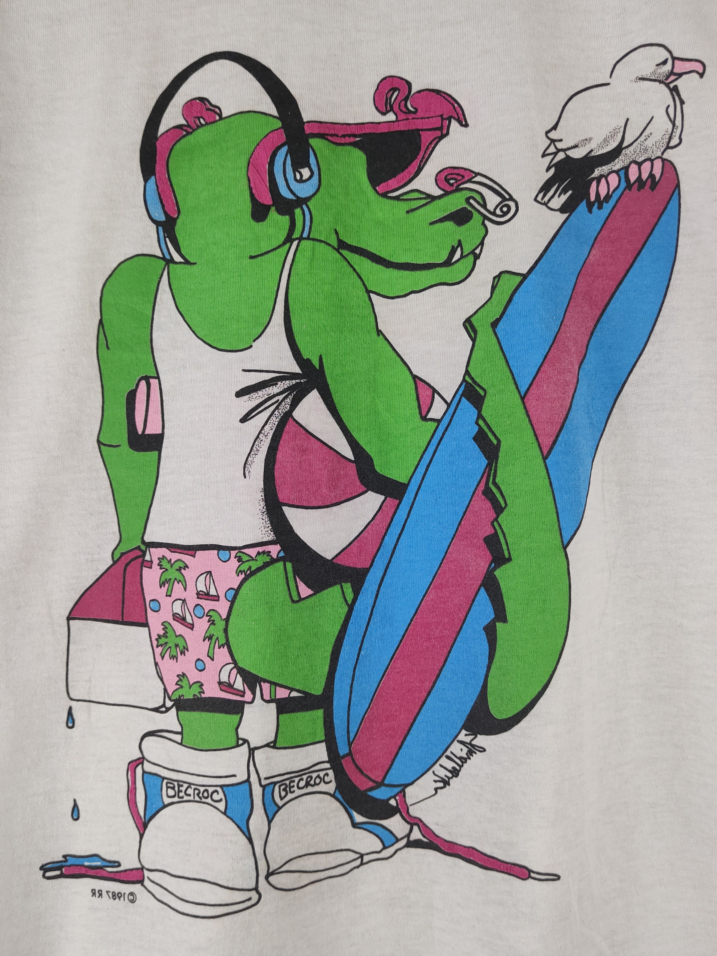 Vintage DL 80' Vintage cartoon surf White Short Sleeve T-shirt #2747 Size US M / EU 48-50 / 2 - 9 Thumbnail