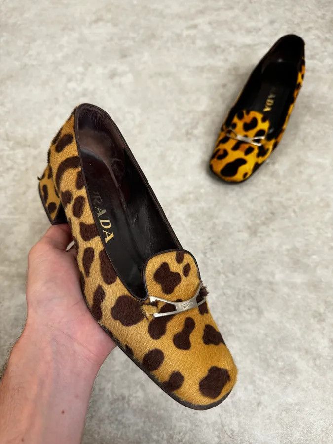 Prada 1990s Prada Leopard Block Heel Pony Hair Loafers Size US 6 / IT 36 - 1 Thumbnail
