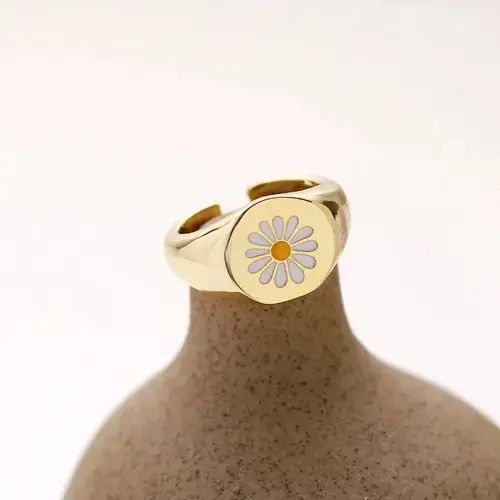 Handmade × Jewelry Daisy Flower Ring Plant Gold Fleur Modern Punk Art Golf Size ONE SIZE - 3 Thumbnail