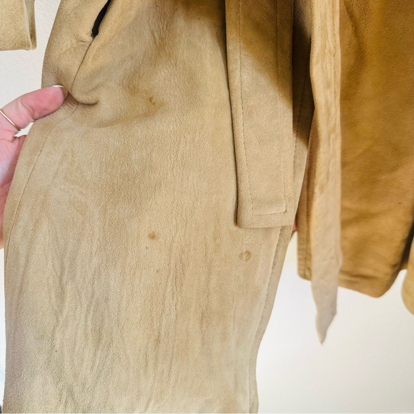 Vintage VINTAGE Beige Tan Camel Suede Leather Trench Coat Tie Jacket Size M / US 6-8 / IT 42-44 - 8 Thumbnail