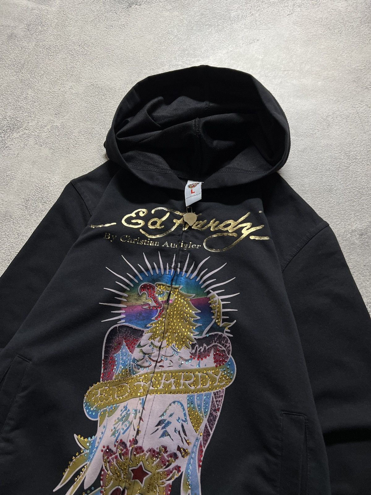 Christian Audigier × Ed Hardy × Vintage Vintage Y2k 🦅☠️ Ed Hardy Eagle Skull Big Logo Hoodie 90’s Size L / US 10 / IT 46 - 5 Thumbnail