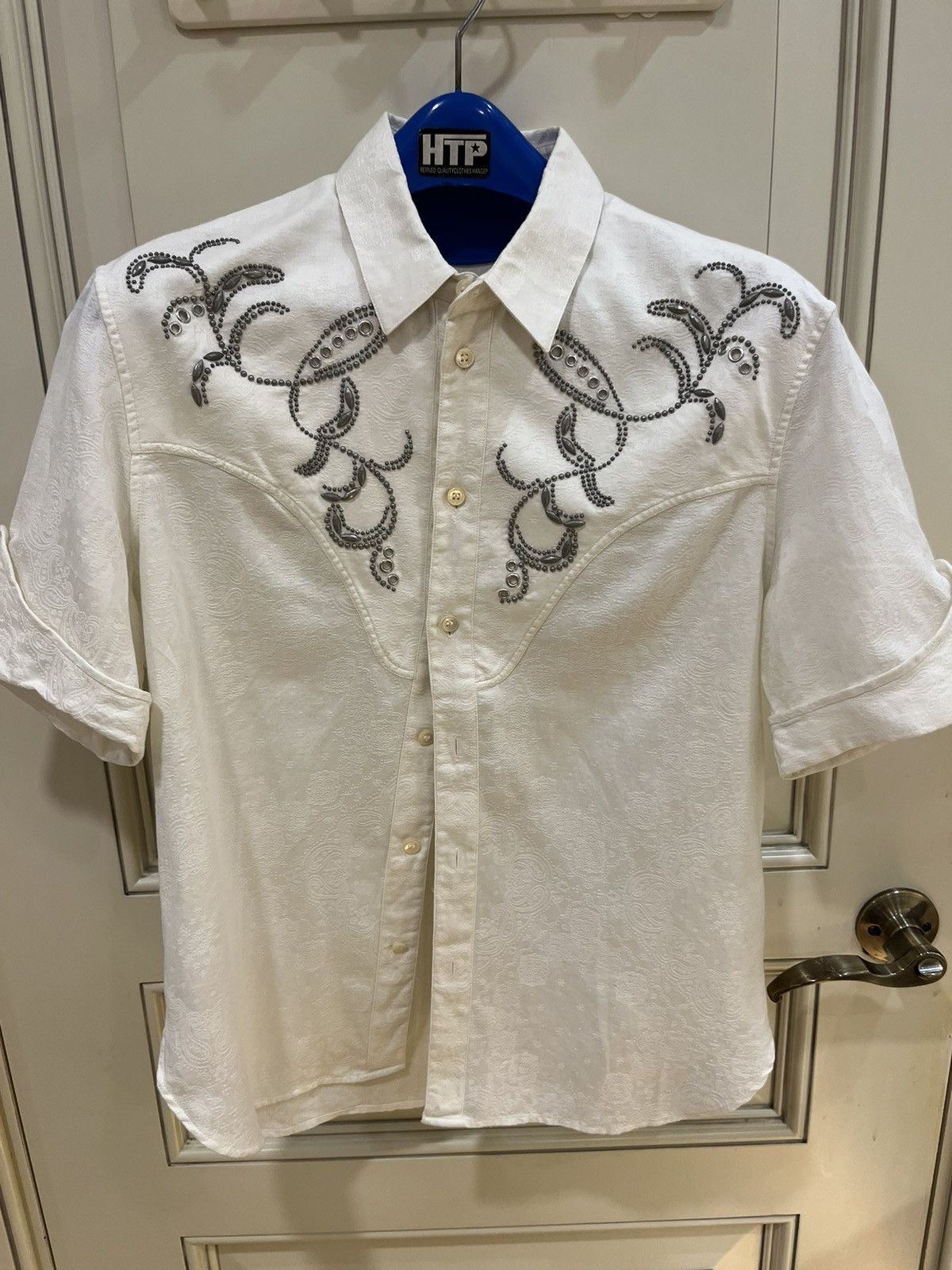 brass embroidery short sleevr shirt collar size39