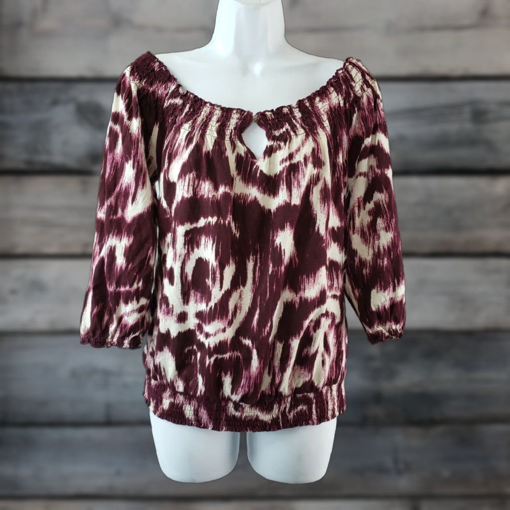 Lucky Brand Lucky Brand Womens Off Shoulder Top Sz M Burgundy 3/4 Sleeve Cotton Blouse Womens Shirts 3/4 Sleeve Top Gift Size M / US 6-8 / IT 42-44 - 1 Thumbnail