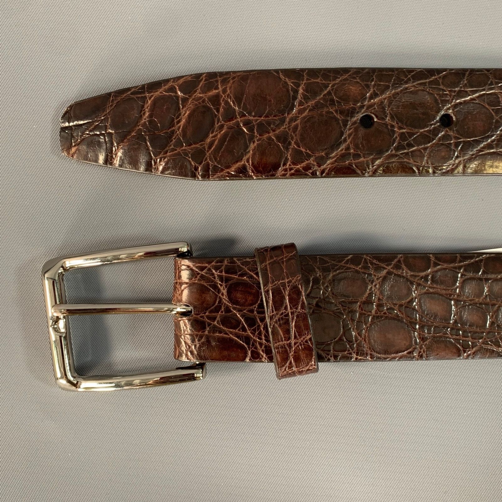 Trafalgar Size 42 Brown Croc Embossed Crocodile Belt, Men's — image 6 of 6