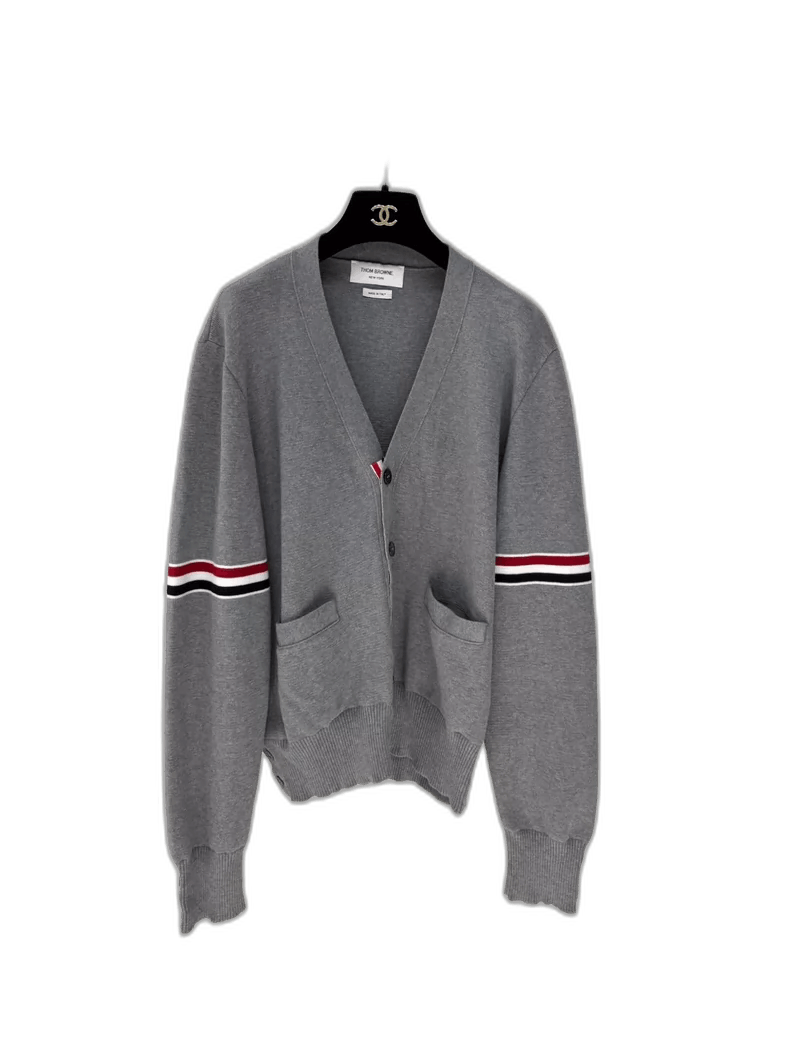 Thom Browne Thom Browne Gray Cardigan with Stripes Size US L / EU 52-54 / 3 - 1 Thumbnail
