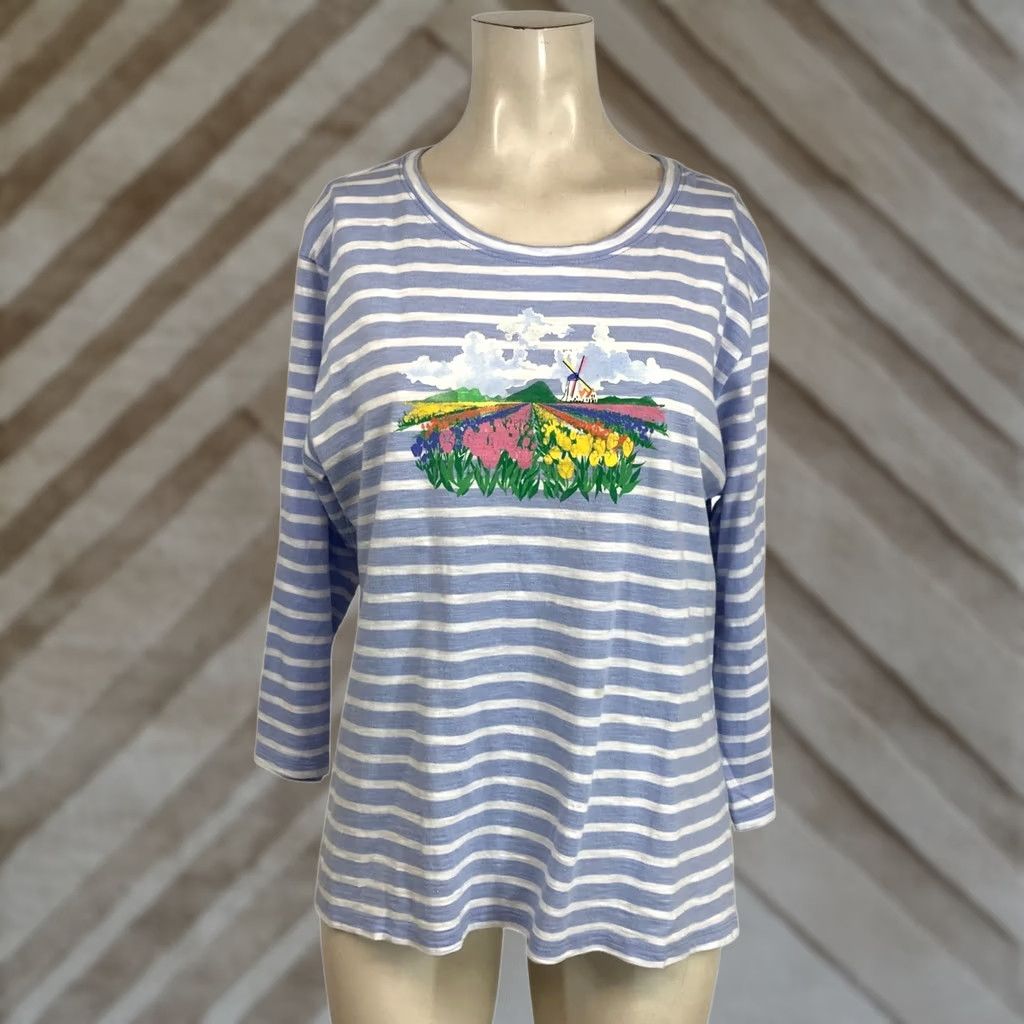 Talbots Talbots Women's Large L Blue & White Stripe Cotton Round Neck Top Size L / US 10 / IT 46 - 1 Thumbnail