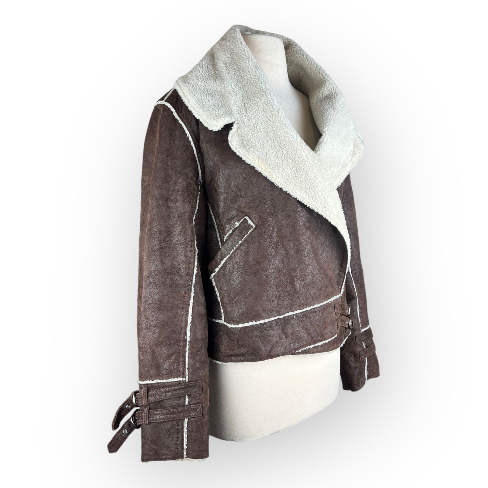 Vintage Moda International Leather Suede Vintage Moto Brown Jacket Size L / US 10 / IT 46 - 14 Thumbnail