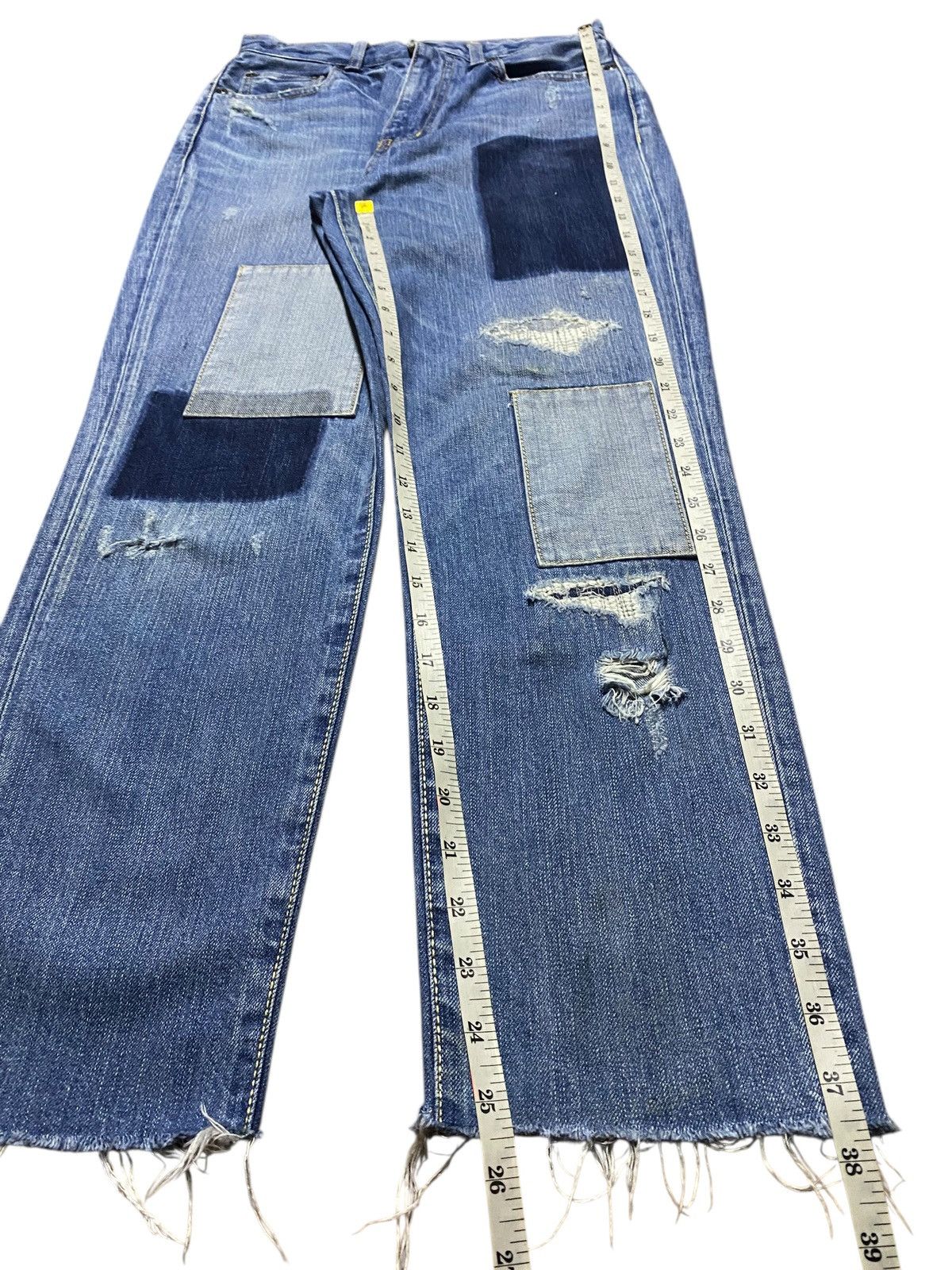 POST ARCHIVE FACTION (PAF) Vintage Moussy Blue Patches Distresse Straight Fit Jean Size 27" / US 4 / IT 40 - 13 Thumbnail