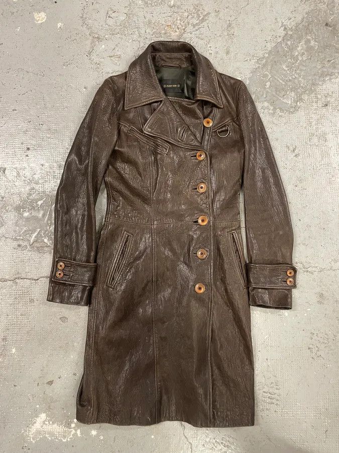 Vintage FW2003 Plein Sud Asymmetrical Avant-Gardist Leather Trench Jacket Size S / US 4 / IT 40 - 1 Thumbnail