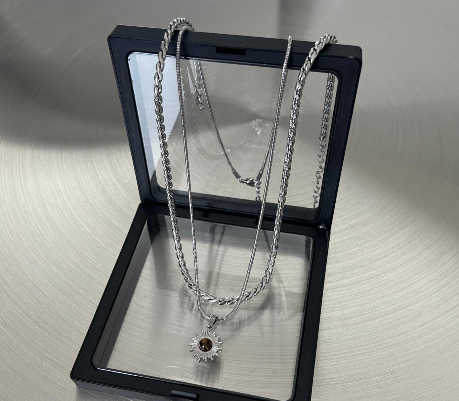 Jewelry Silver Layered Necklace with Sun Pendant Size ONE SIZE - 4 Thumbnail