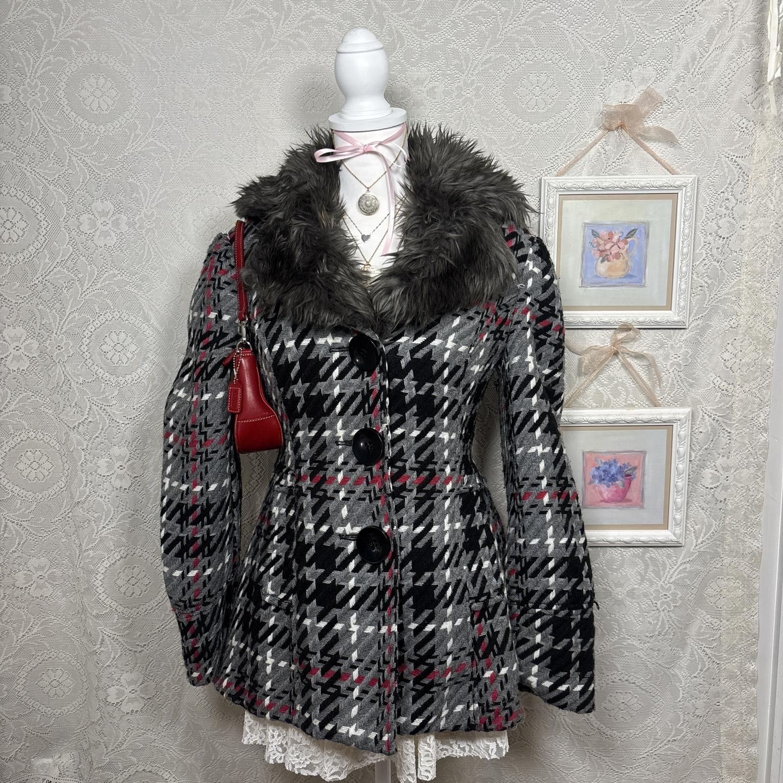 y2k plaid fur hooded jacket