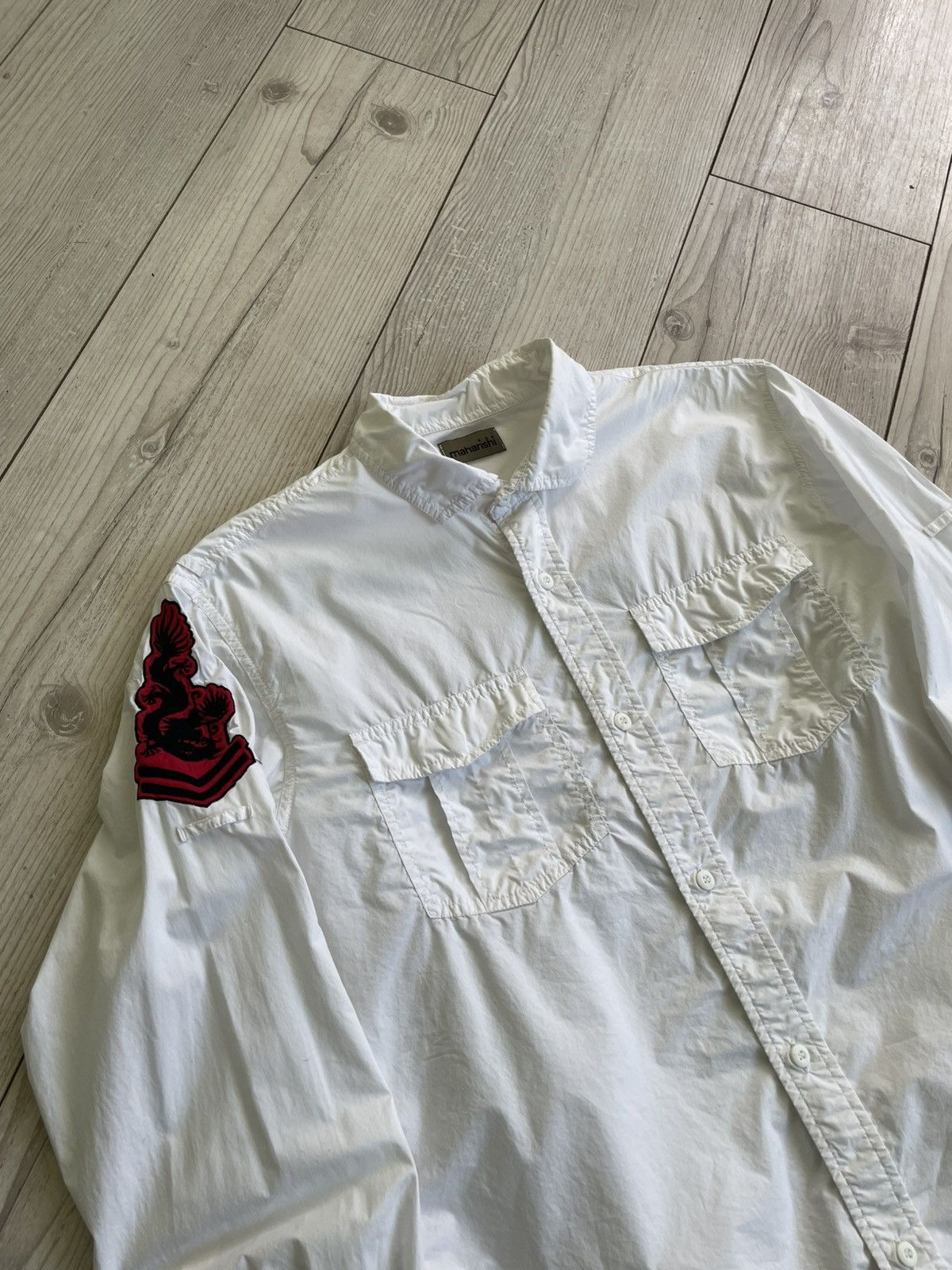Maharishi Maharishi White Military Shirt w/ Red Dragon Patches Size US M / EU 48-50 / 2 - 6 Thumbnail