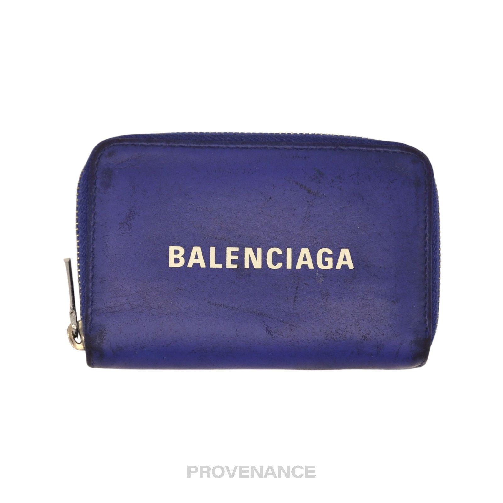 Balenciaga 🔴 Balenciaga Logo Zip Card Wallet - Blue Leather Size ONE SIZE - 1 Thumbnail
