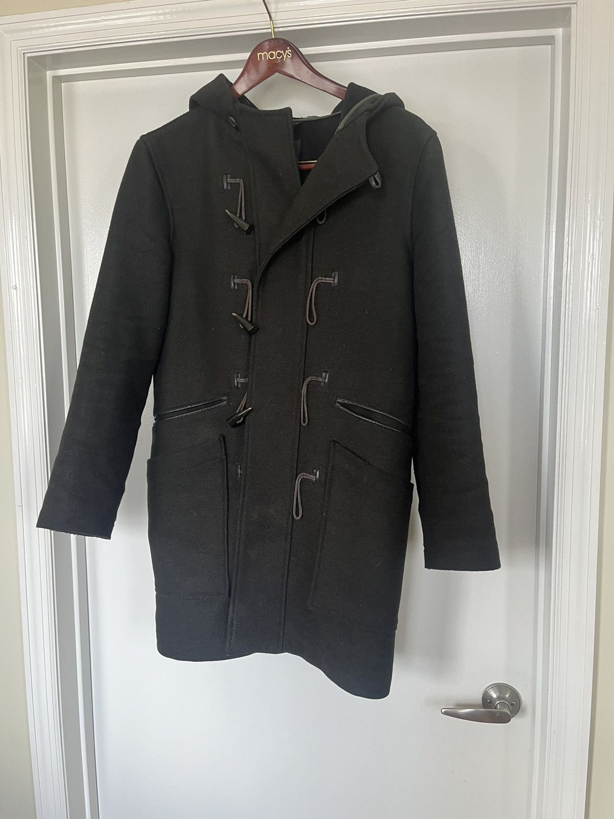 image of Billy Reid Dark Olive Duffel Coat in Green, Men's (Size Small)