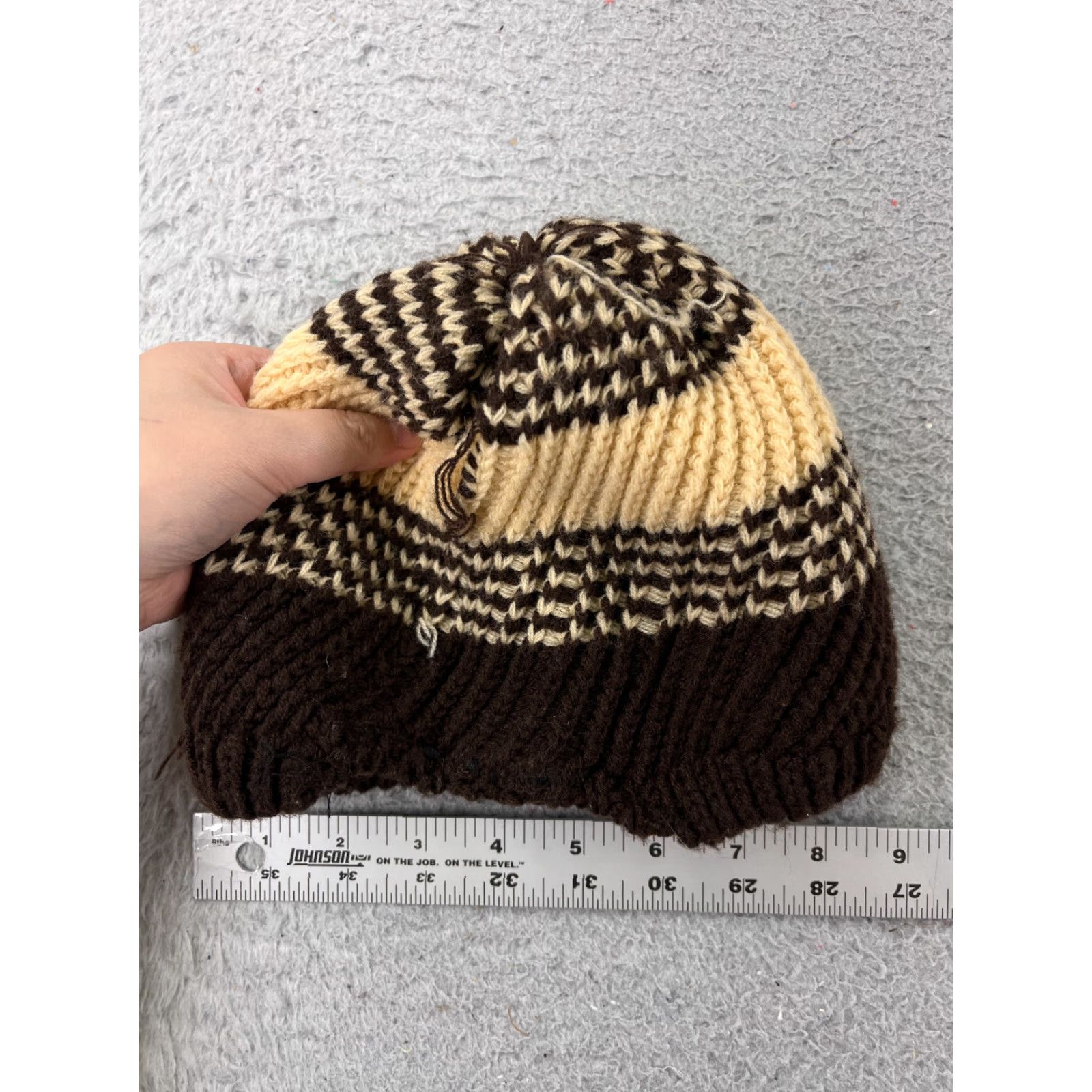 Vintage Beanie Toque Adult One Size Brown Ivory Stripe Knit 100% Acrylic Snow Ski Pom Hat Size ONE SIZE - 6 Thumbnail