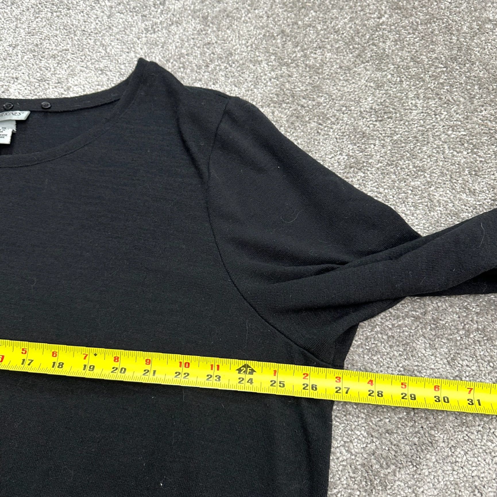Vintage Catherines Blouse Shirt Tunic 3X Womens Black Round Neck 3/4 Sleeve Knit Polyester Rayon Spandex Casual Workwear Womens Size XXL / US 16-18 / IT 52-54 - 7 Thumbnail