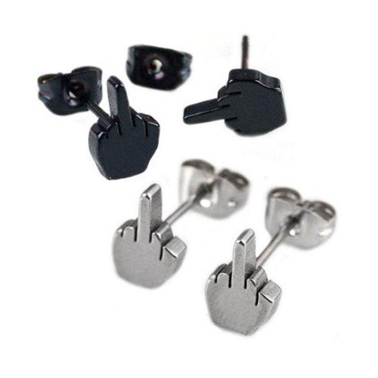 Jewelry F*ck u Modern Earrings One Pairs Chrome Jewelry Size ONE SIZE - 1 Thumbnail