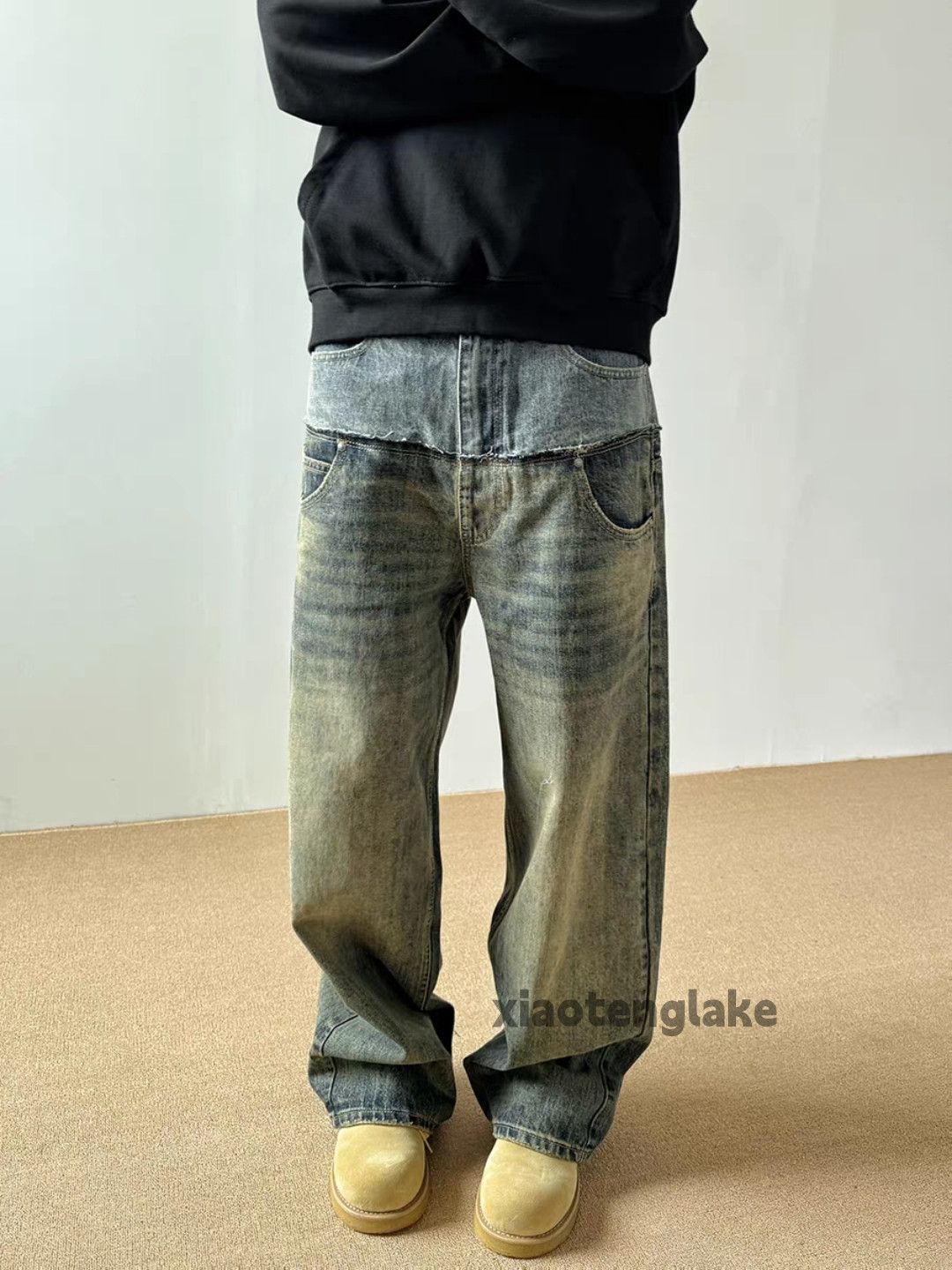 Jean × Vintage Unisex washed faded loose hiphop y2k patchwork jeans Size US 34 / EU 50 - 1 Thumbnail