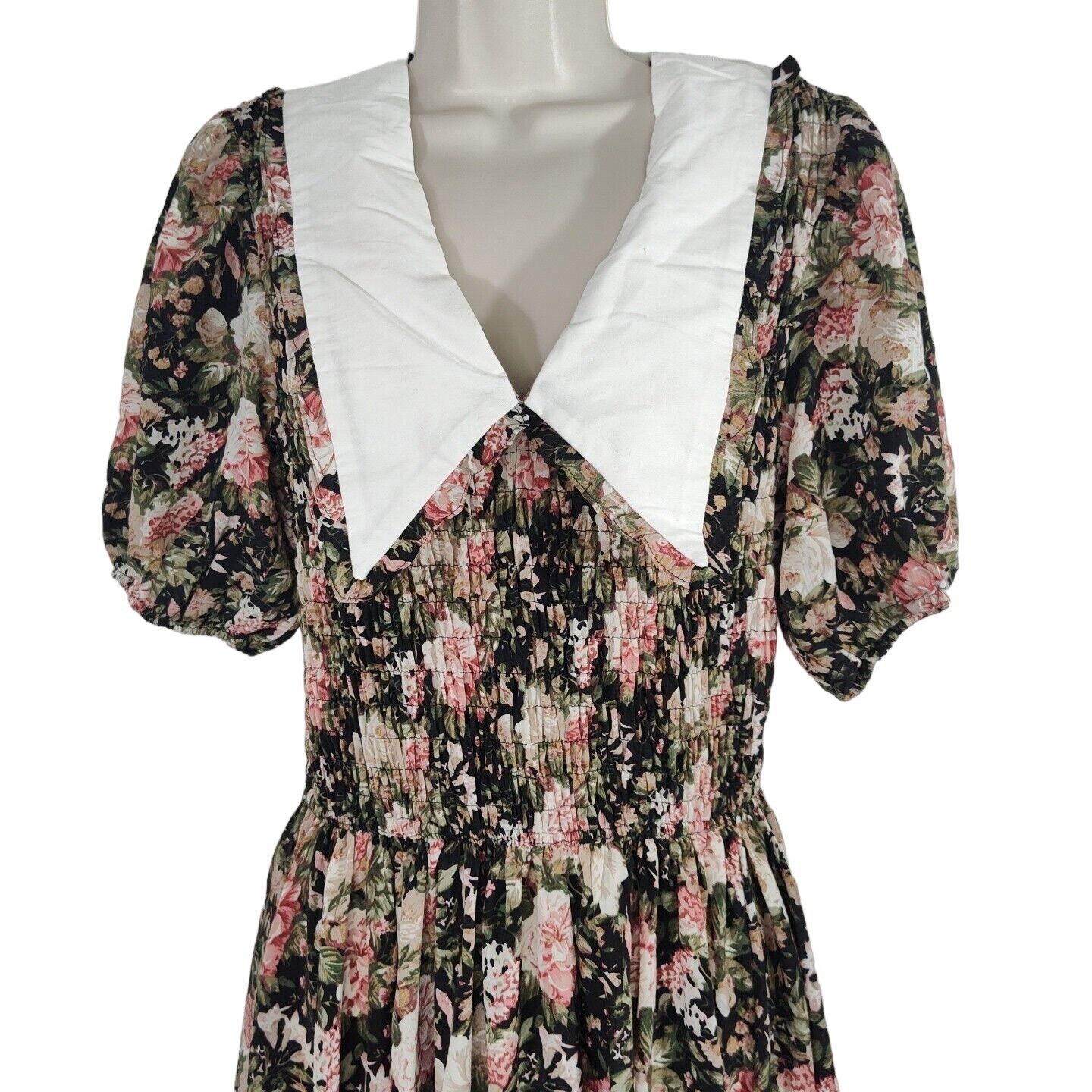 Other En Saison Dark Floral Collar Smocked Dress Size M Short Slv Size M / US 6-8 / IT 42-44 - 3 Thumbnail