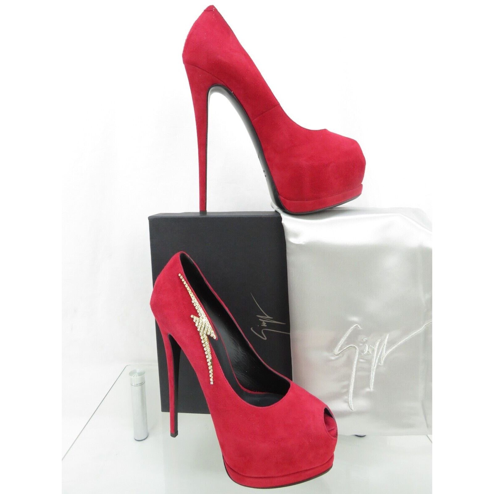 Giuseppe Zanotti SHARON 115 RED SUEDE CRYSTALS LIGHTNING PLATFORM PUMPS 39 Size US 9 / IT 39 - 3 Thumbnail