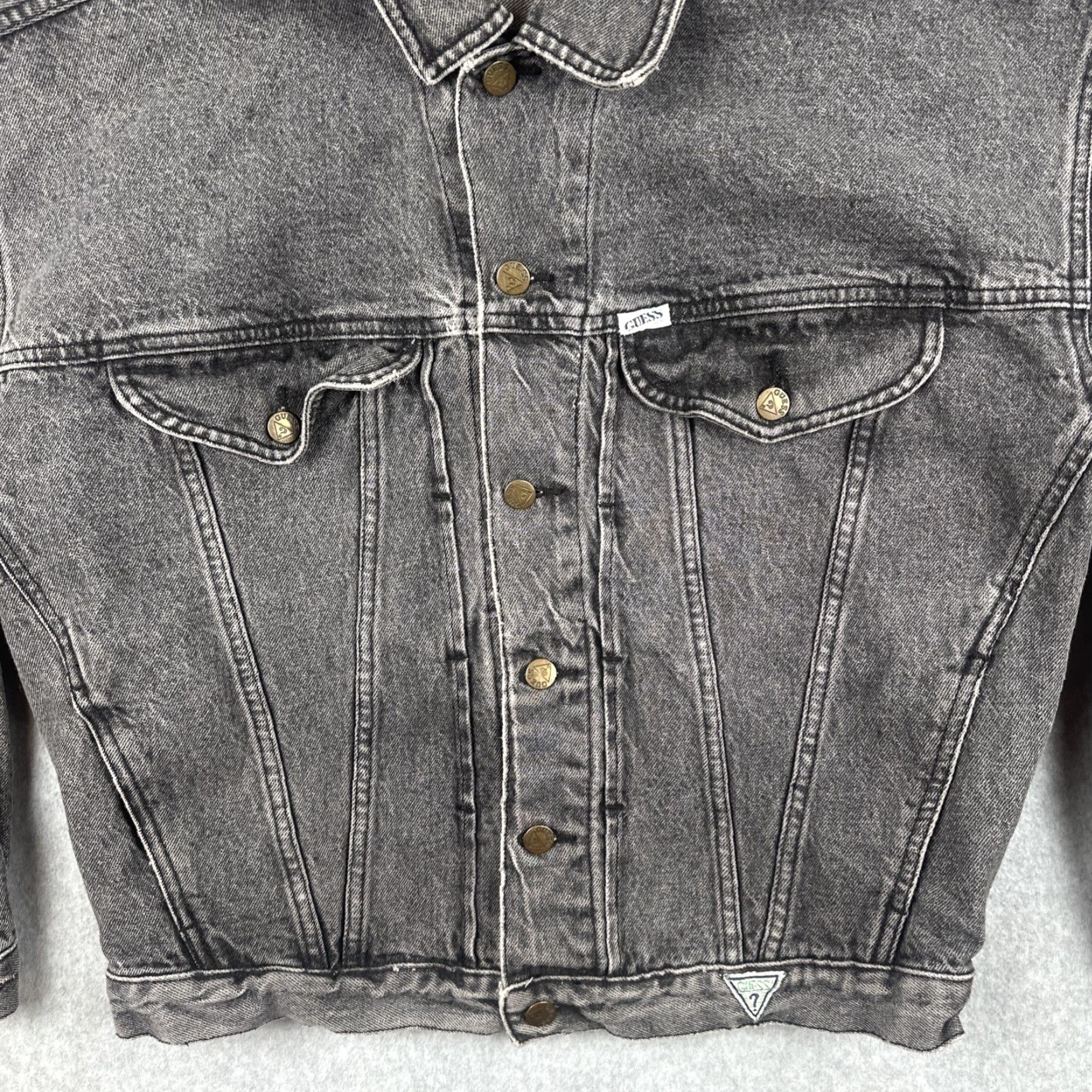 Guess VINTAGE Guess USA American Cut Mens M Faded Black Denim Jacket 80s Size US M / EU 48-50 / 2 - 4 Thumbnail