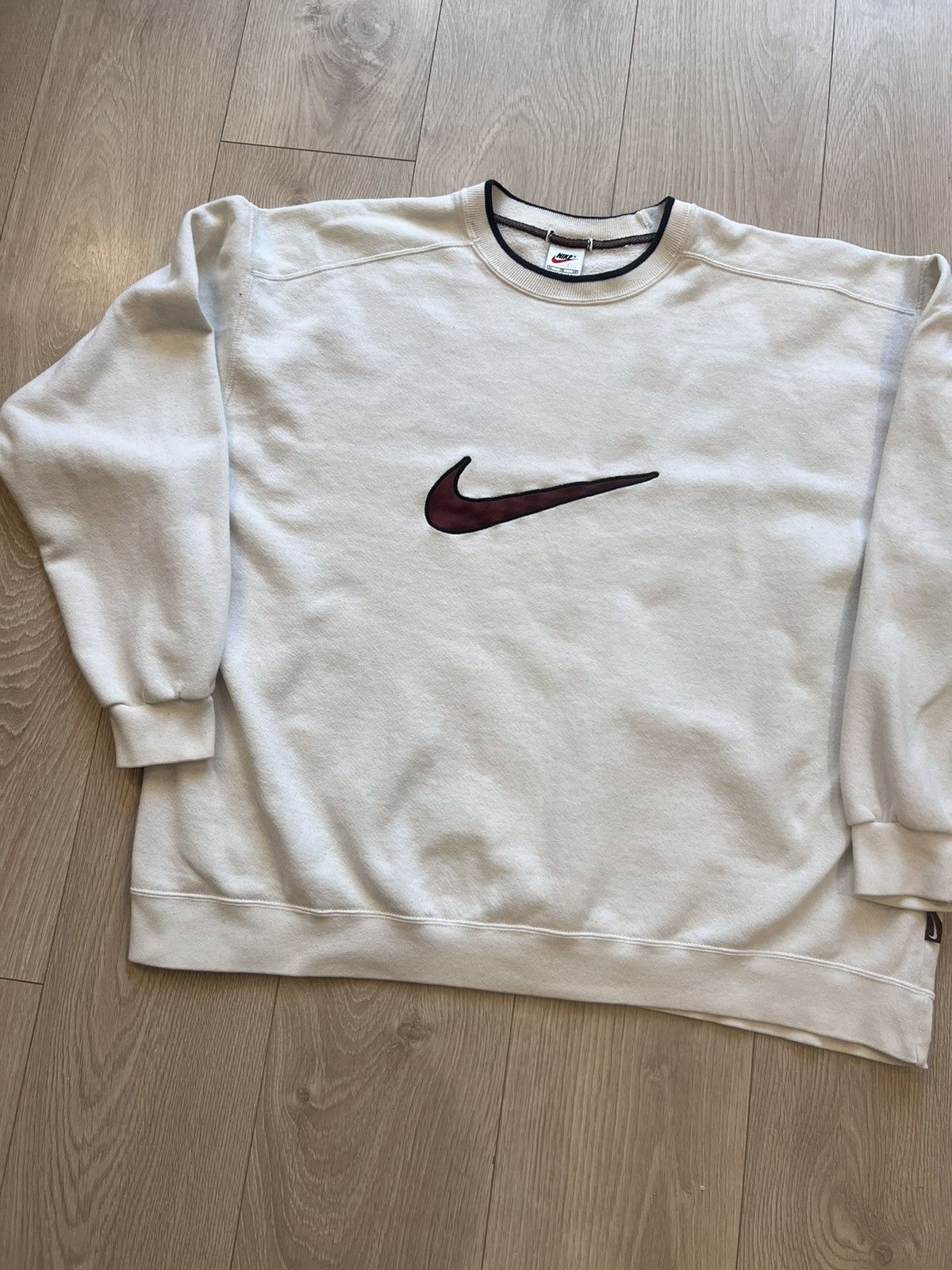 Nike × Vintage Vintage 90s Nike Big Swoosh Crew Sweatshirt Made In USA Rare Size US XL / EU 56 / 4 - 2 Thumbnail