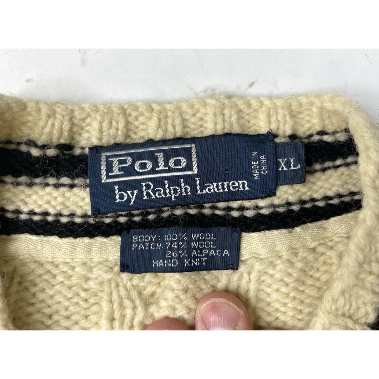 Polo Ralph Lauren VINTAGE Polo Ralph Lauren V-Neck Cable-Knit Sweater XL Men's Ivory Pullover Tennis Hand Knit Cable Knit Style Polo Ralph Lauren Shirt? Size US XL / EU 56 / 4 - 3 Thumbnail