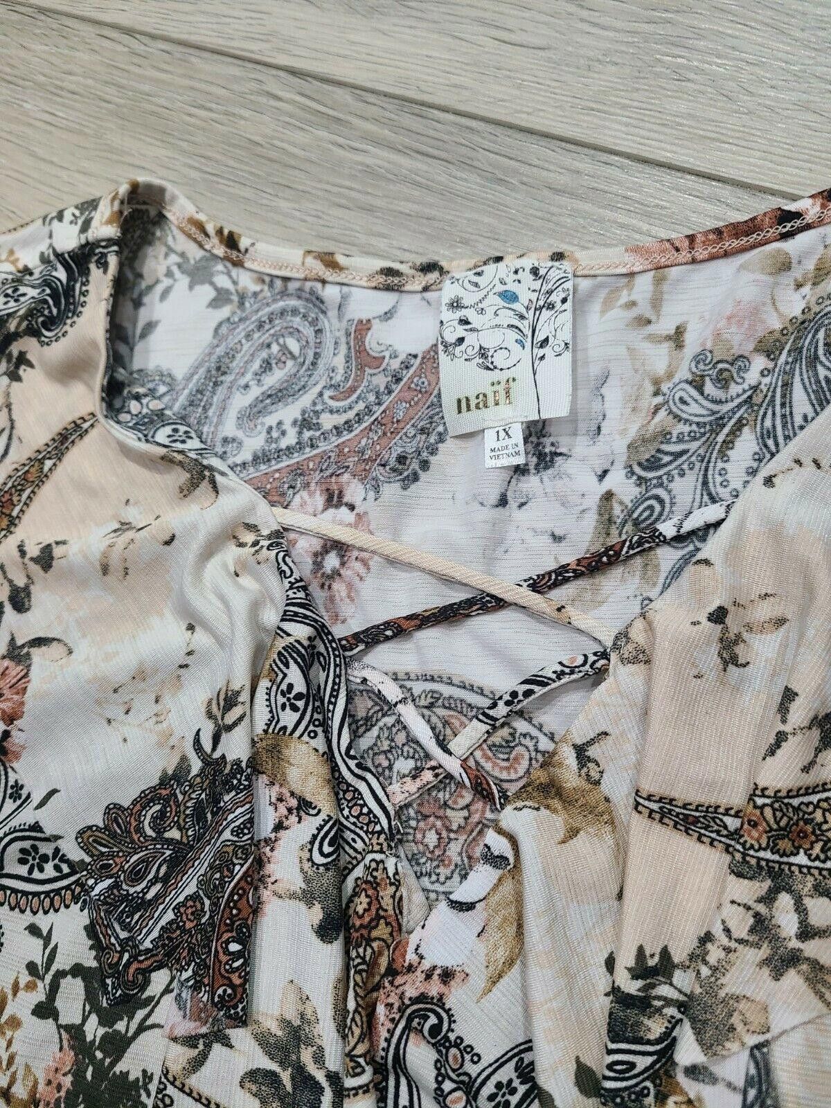 narifuri Naif Top 1x Plus Size V Neck Criss Cross Stretch Floral Size XL / US 12-14 / IT 48-50 - 3 Thumbnail