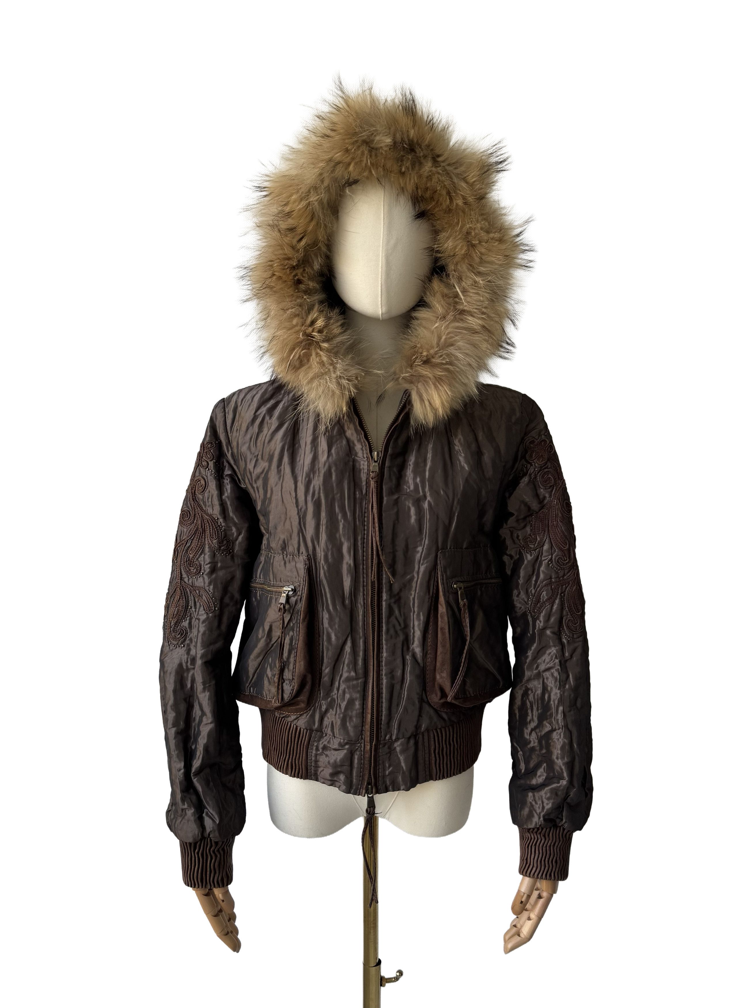 Vintage Vintage Jacket Leather Inserts Real Fur Hood Trim Zip Size M / US 6-8 / IT 42-44 - 3 Thumbnail