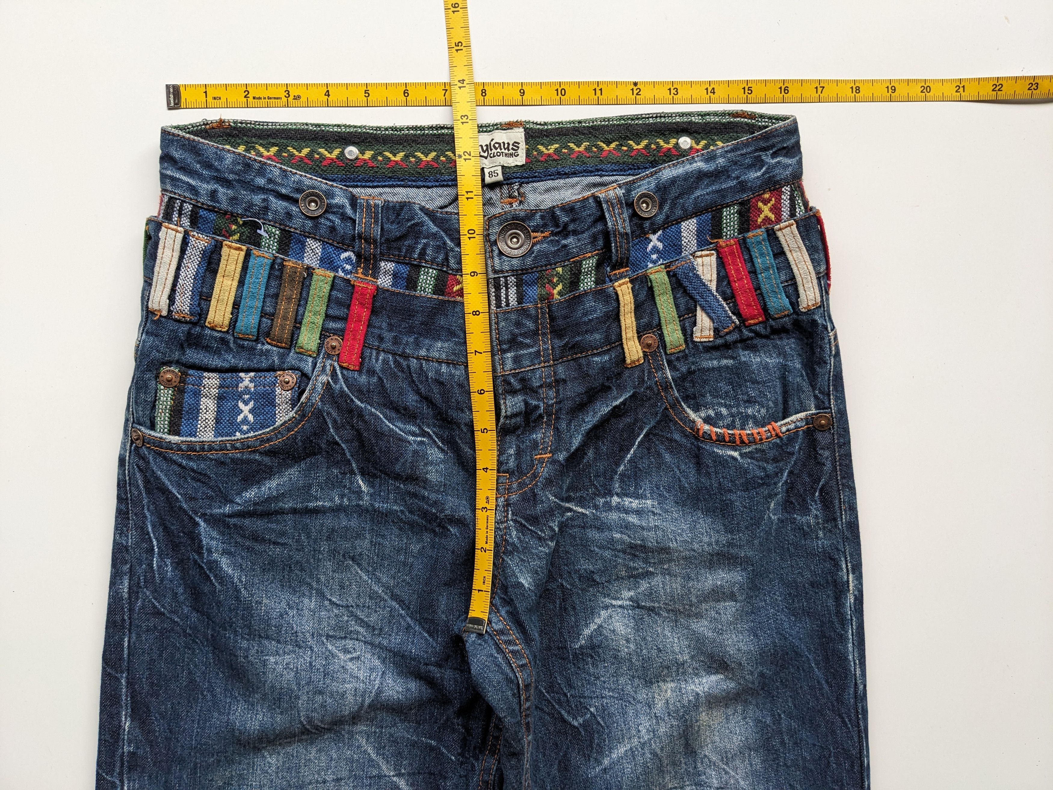 Japanese Brand × Le Grande Bleu (L.G.B.) × PPFM Nylaus double waist multicolor distressed jeans Size US 33 - 7 Thumbnail