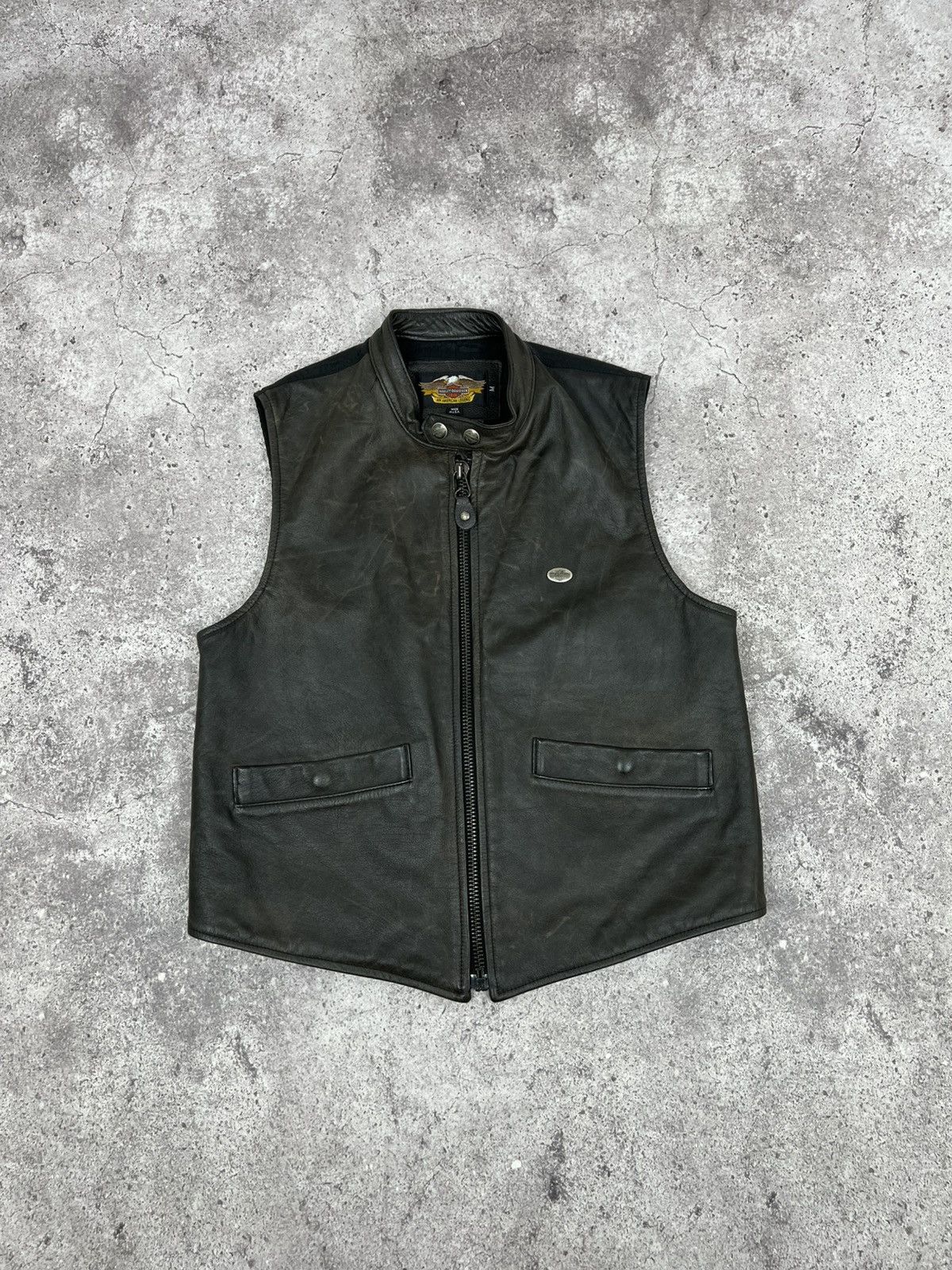 Harley Davidson Vintage Harley Davidson Leather Nylon Vest 90s Size US M / EU 48-50 / 2 - 1 Thumbnail