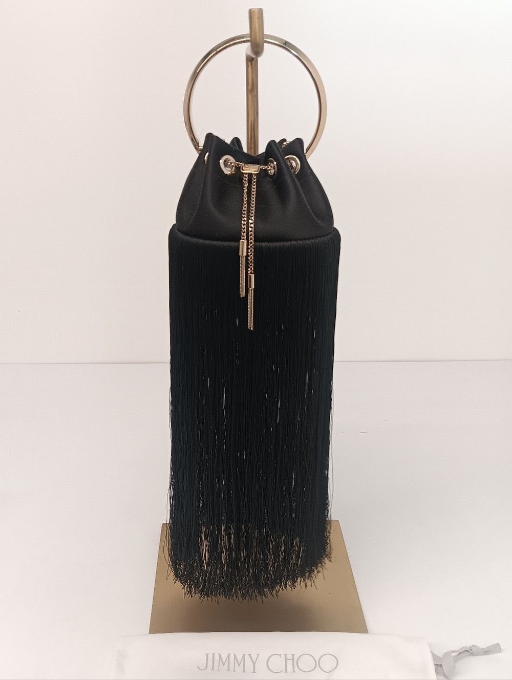 Jimmy Choo Jimmy Choo Bon Bon Small Fringed Satin Bucket Bag - Black Size ONE SIZE - 2 Thumbnail