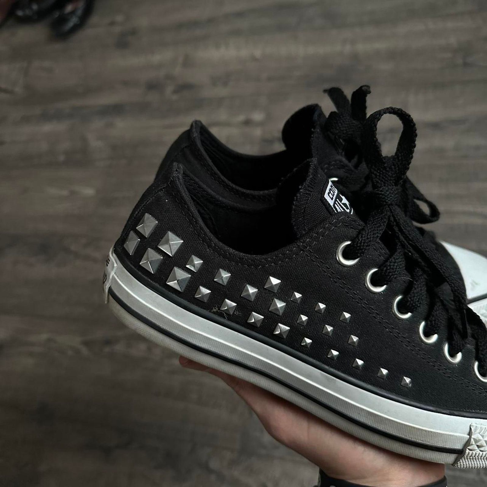 Converse × Vintage Rare Vintage Y2K Black Studded Silver Rockstar Converse Size US 7 / IT 37 - 2 Thumbnail